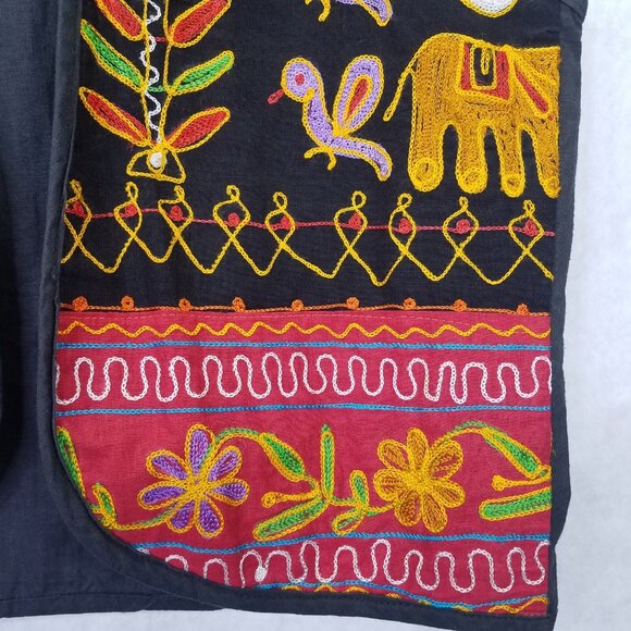 Vintage Banjara Style Crop Vest Womens Embroidery Boho Black Cotton Andrew Sport - Picture 7 of 12